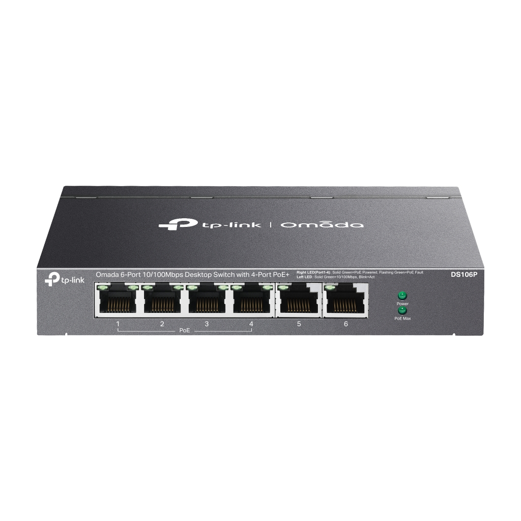 OMADA DS106P, 6 Port Gigabit,  4 Port Gigabit PoE+, 67W, Yönetilemez, Masaüstü Metal Kasa Sessiz Switch