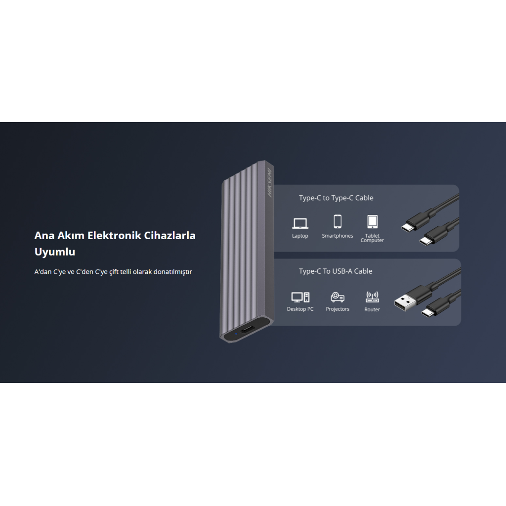 HIKSEMI ENCLOSURE, MDC1, 1TB, M.2 NVMe, USB 3.2 ve TYPE-C, 10Gbps, Alüminyum Taşınabilir Harici SSD