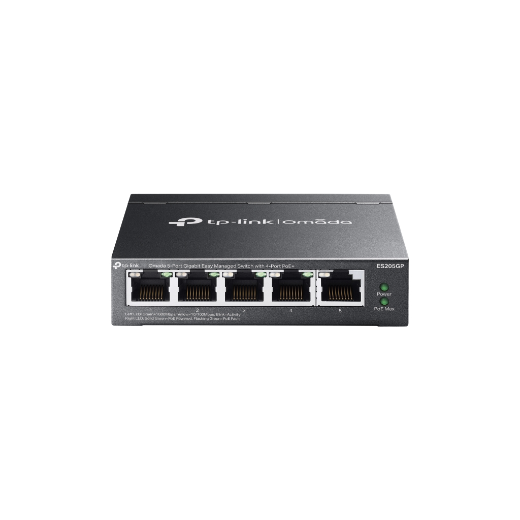 OMADA ES205GP, 5 Port Gigabit,  4 Port Gigabit PoE+, 65W, Yönetilebilir, Metal Kasa Masaüstü/Vesa Switch