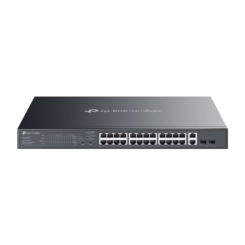 OMADA ES228GMP, 28 Port Gigabit, 24 Port Poe+,  2 Port Gigabit SFP, 384W, Yönetilebilir, Metal Kasa Rackmount Switch