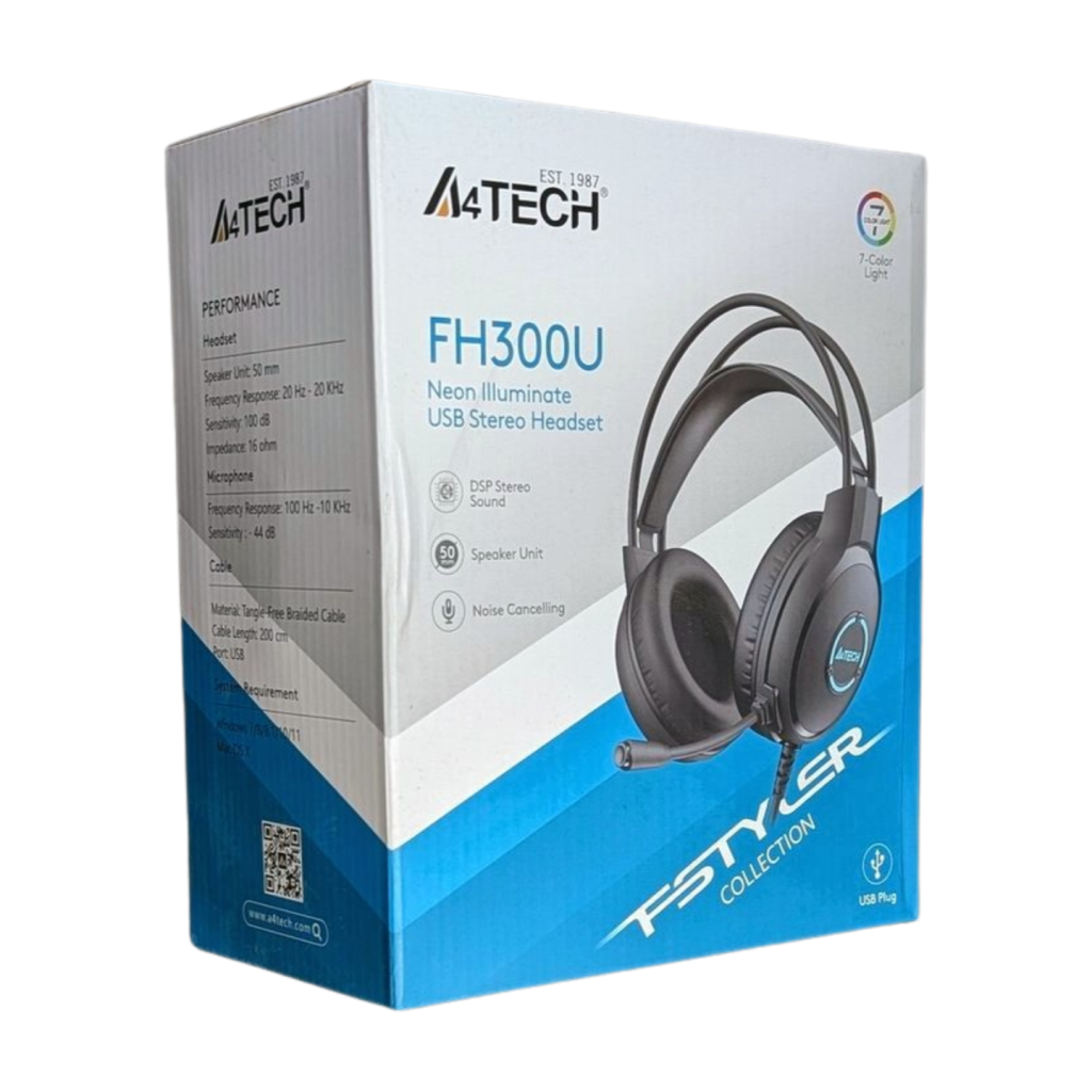 A4 TECH FH300U, Siyah, Kablolu, Mikrofonlu Kulaklık, USB