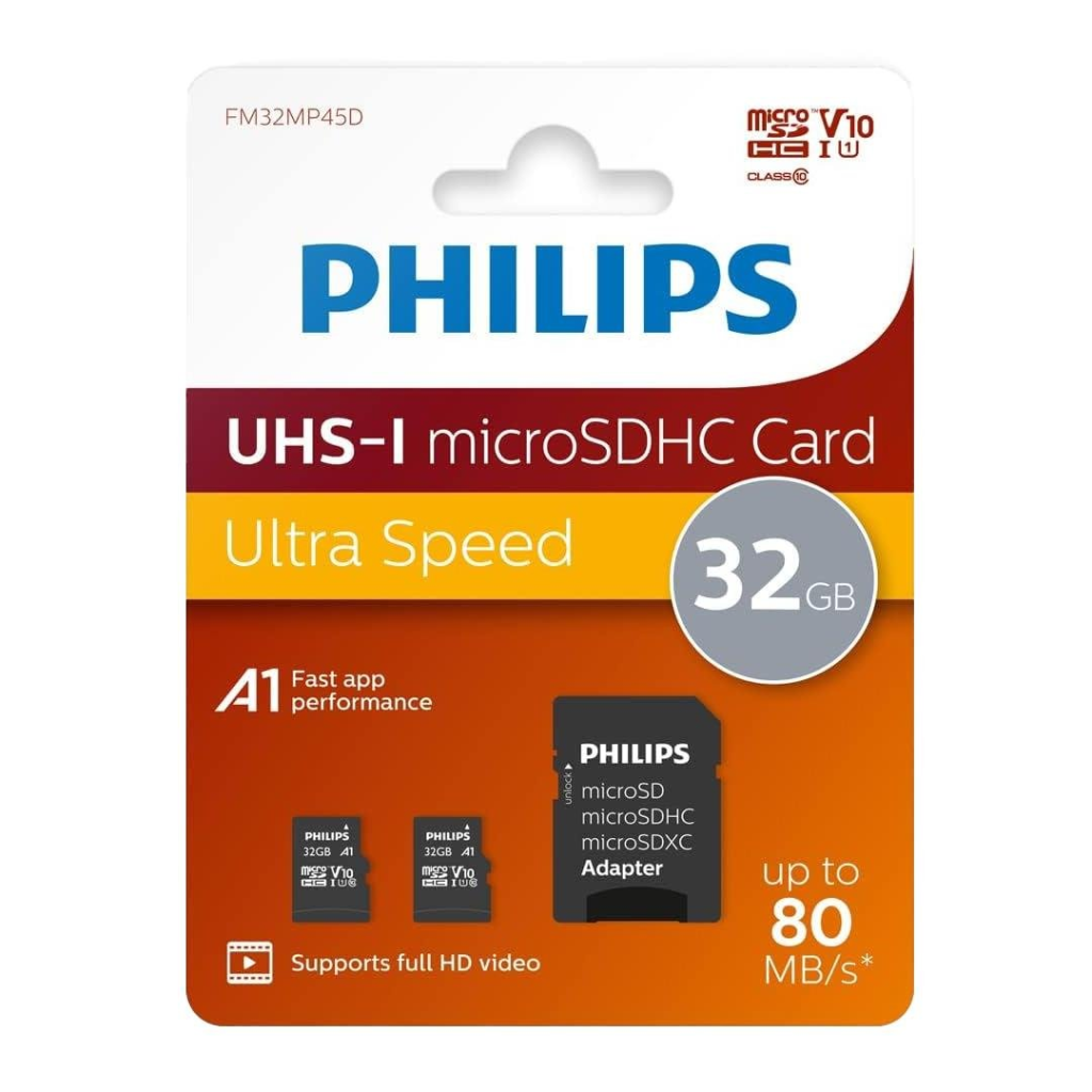 PHILIPS FM32MP45D, 2x32GB, SDHC, UHS-I, V10, Class10, MicroSD Kart Bellek (SD Adaptörlü)