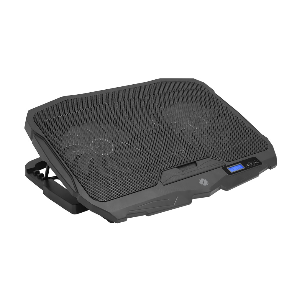 FRISBY FNC-5230ST (2x12,5cm 2x7cm) 4 Fan, 10&quot;-17&quot; Notebook Soğutucu, 5 Kademeli Stand, 3 Farklı Program, Ayarlanabilir Hız, Mavi Ledli (Siyah)