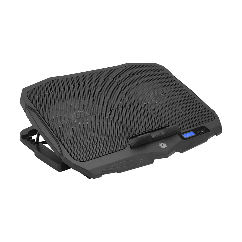 FRISBY FNC-5230ST (2x12,5cm 2x7cm) 4 Fan, 10&quot;-17&quot; Notebook Soğutucu, 5 Kademeli Stand, 3 Farklı Program, Ayarlanabilir Hız, Mavi Ledli (Siyah)