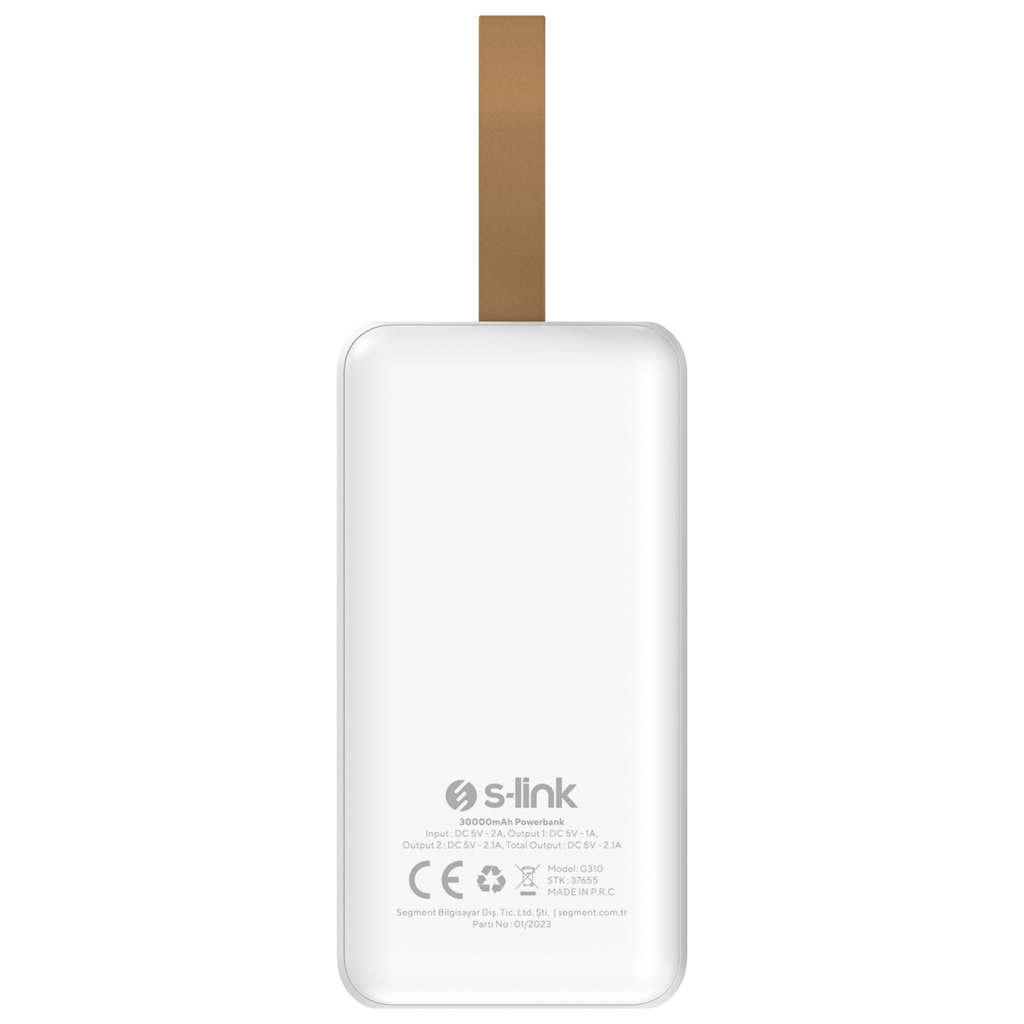 S-LINK G310, Beyaz, 30.000mAh, 2xUSB, 1xType-C, 4 LED Göstergeli, PowerBank