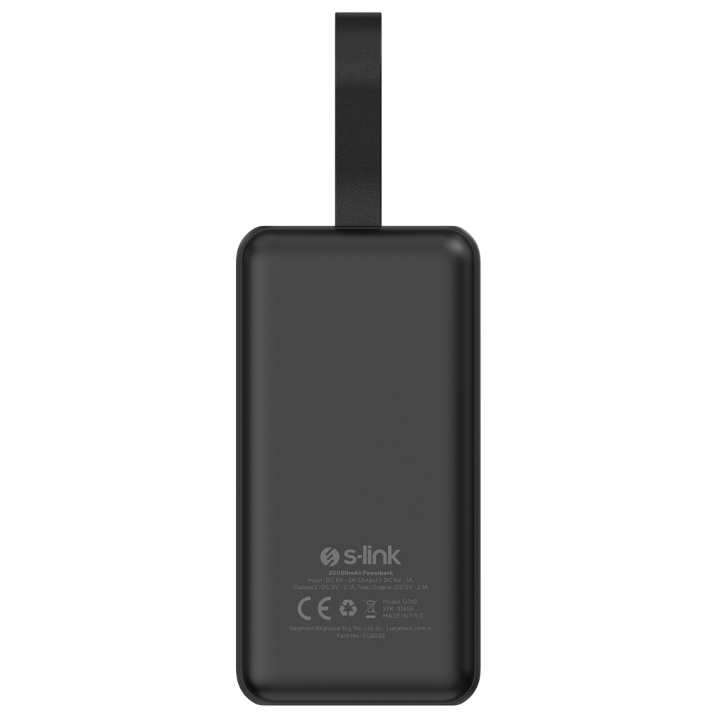 S-LINK G310, Siyah, 30.000mAh, 2xUSB, 1xType-C, 4 LED Göstergeli, PowerBank