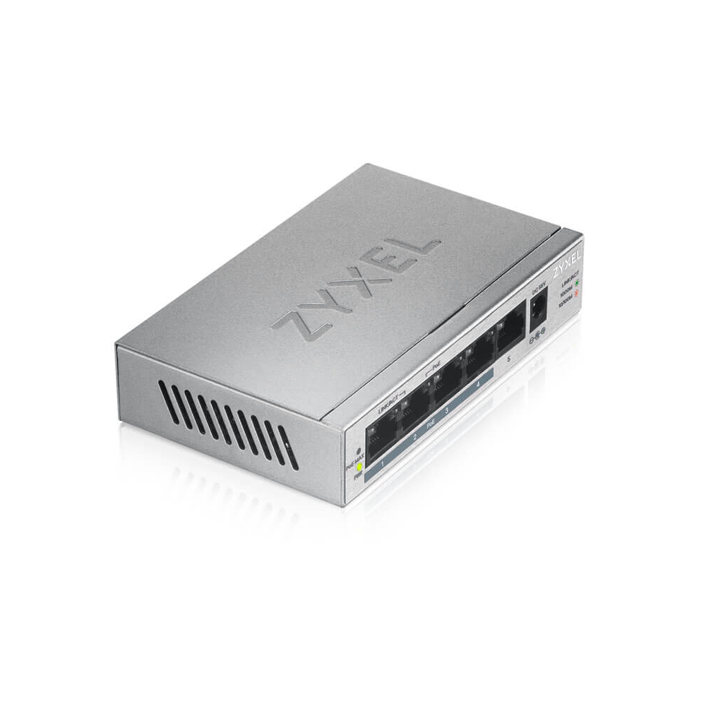 ZyXEL GS1005HP, 5 Port, GigaBit, 5 Port PoE 60W, Yönetilemez, Masaüstü Switch