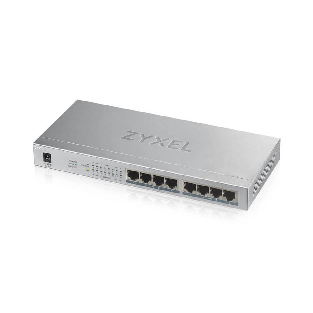 ZyXEL GS1008HP, 8 Port, GigaBit, 8 Port PoE 60W, Yönetilemez, Masaüstü Switch