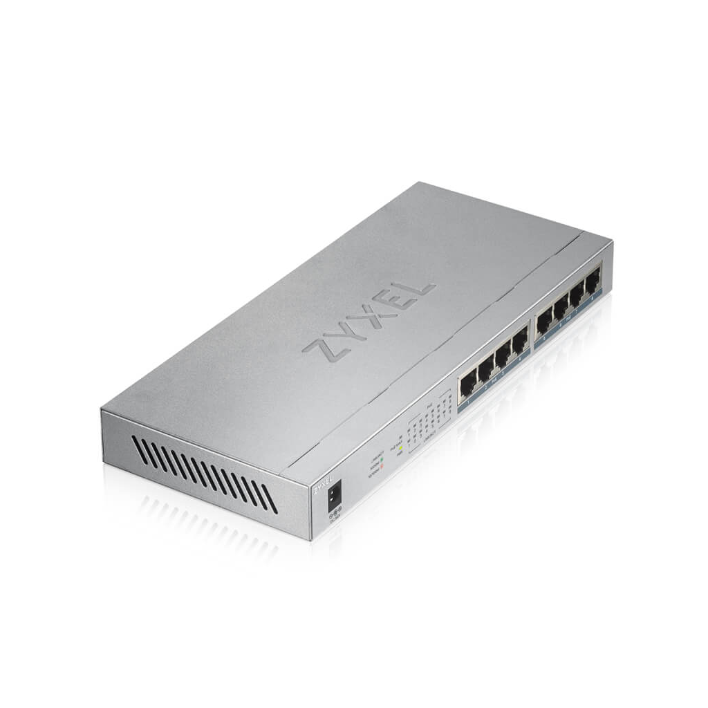 ZyXEL GS1008HP, 8 Port, GigaBit, 8 Port PoE 60W, Yönetilemez, Masaüstü Switch