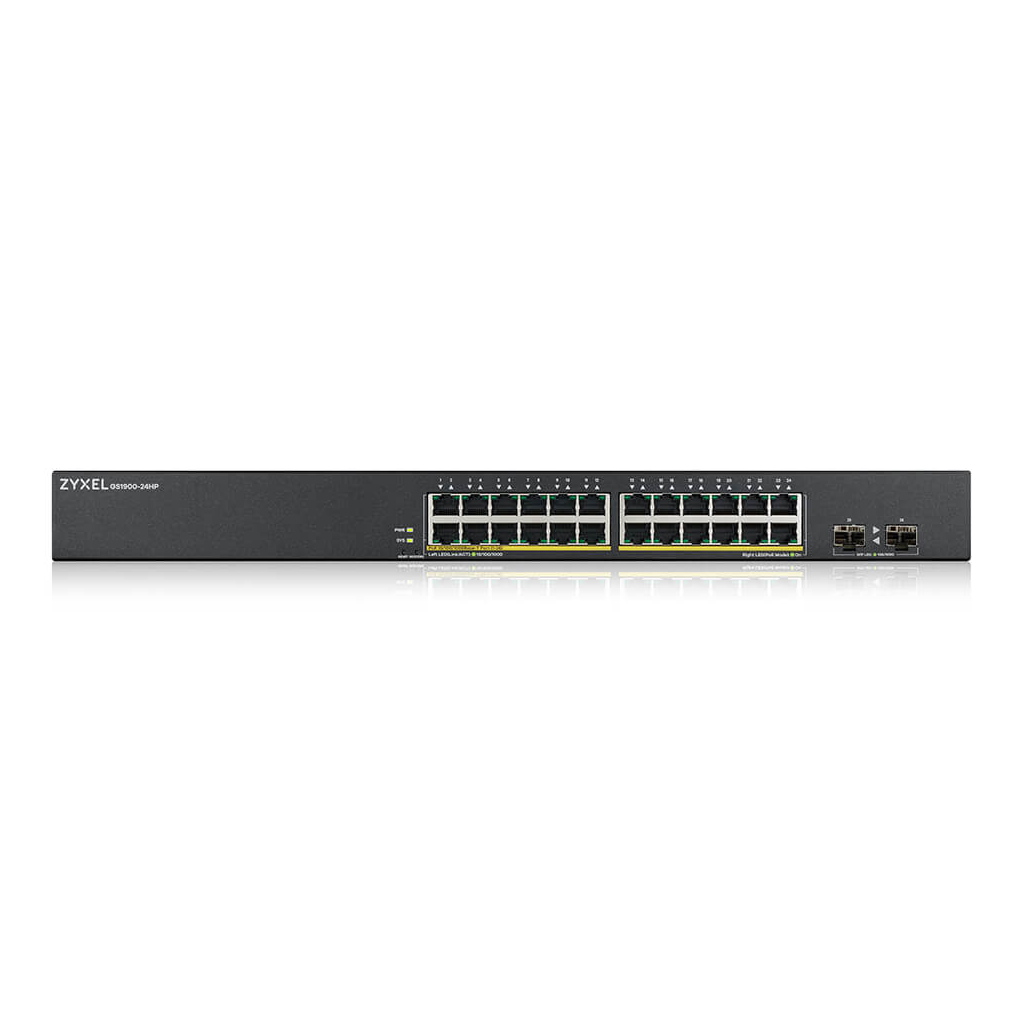 ZyXEL GS1900-24HP V2, 24 Port, GigaBit, 24 Port PoE 170W, +2Port GigaBit SFP, Yönetilebilir, Rackmount Switch