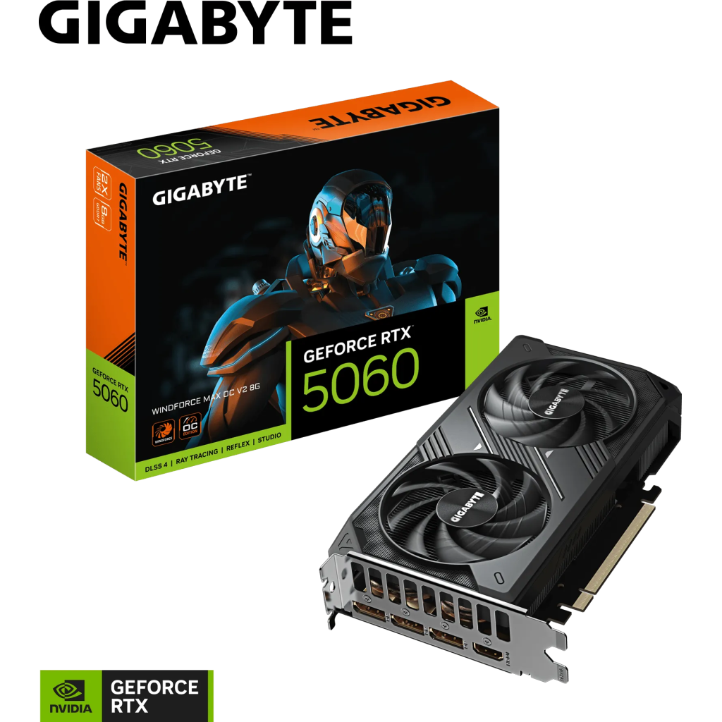 GIGABYTE GV-N5060WF2MAX OCV2-8GD, RTX5060, WINDFORCE MAX OCV2, 8Gb, GDDR7, 128BIT, 2 Fanlı, 1xHDMI, 3xDP, GAMING Ekran KARTI