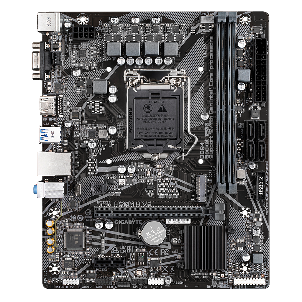 GIGABYTE H510M H V2, rev.1.0, 3200Mhz, 2xDDR4, M.2, D-SUB, HDMI, 10-11.Nesil, LGA1200 Soket, Anakart