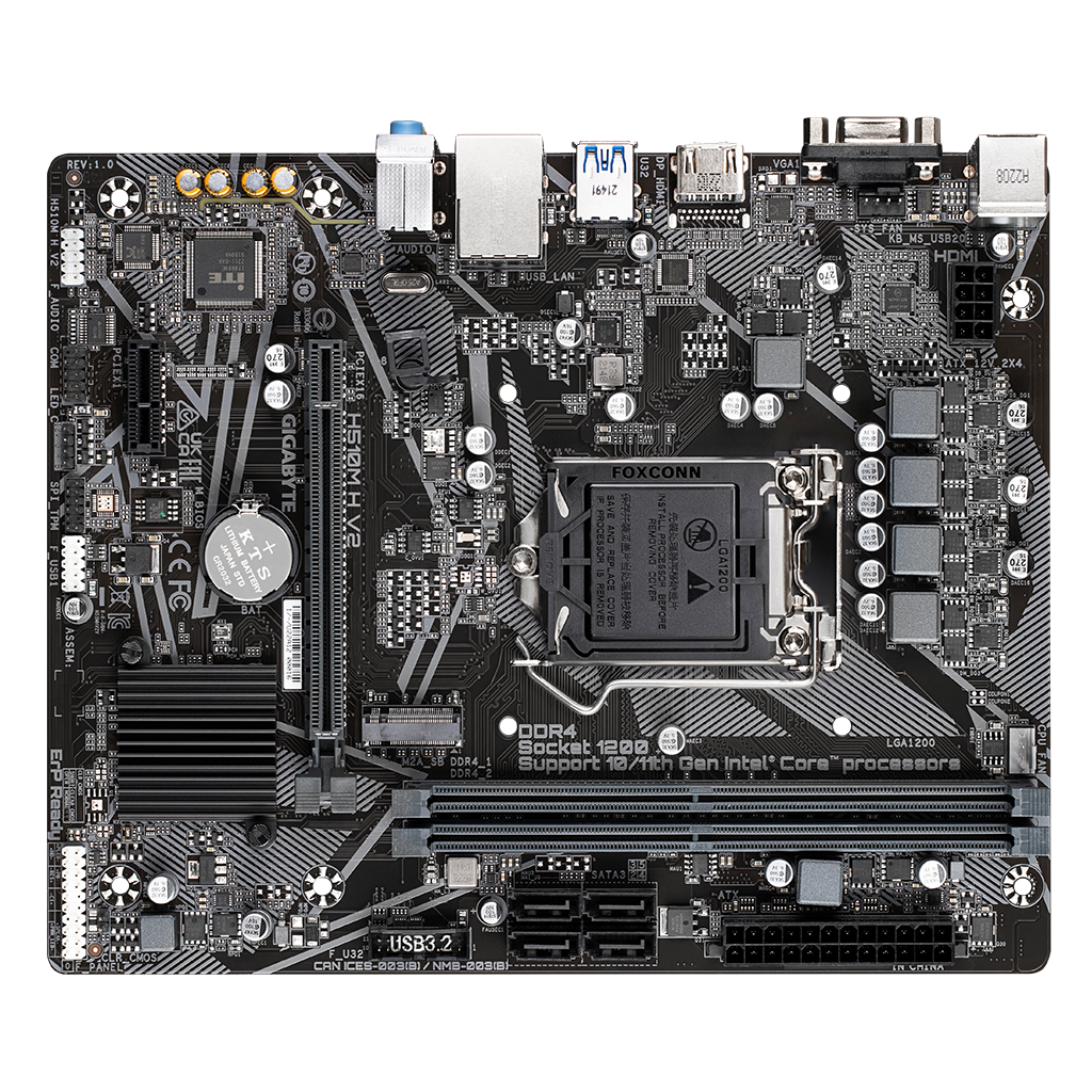 GIGABYTE H510M H V2, rev.1.0, 3200Mhz, 2xDDR4, M.2, D-SUB, HDMI, 10-11.Nesil, LGA1200 Soket, Anakart