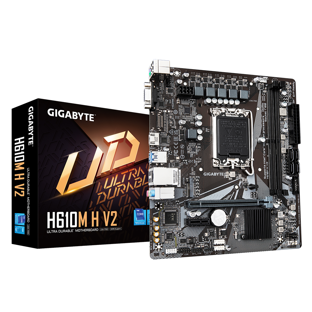 GIGABYTE H610M H V2, rev.1.0, 5600MHz, 2xDDR5,  M.2, D-SUB, HDMI, 12-13.Nesil, LGA1700 Soket, Anakart