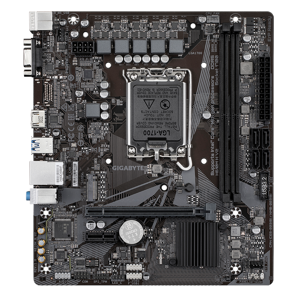 GIGABYTE H610M H V2, rev.1.0, 5600MHz, 2xDDR5,  M.2, D-SUB, HDMI, 12-13.Nesil, LGA1700 Soket, Anakart