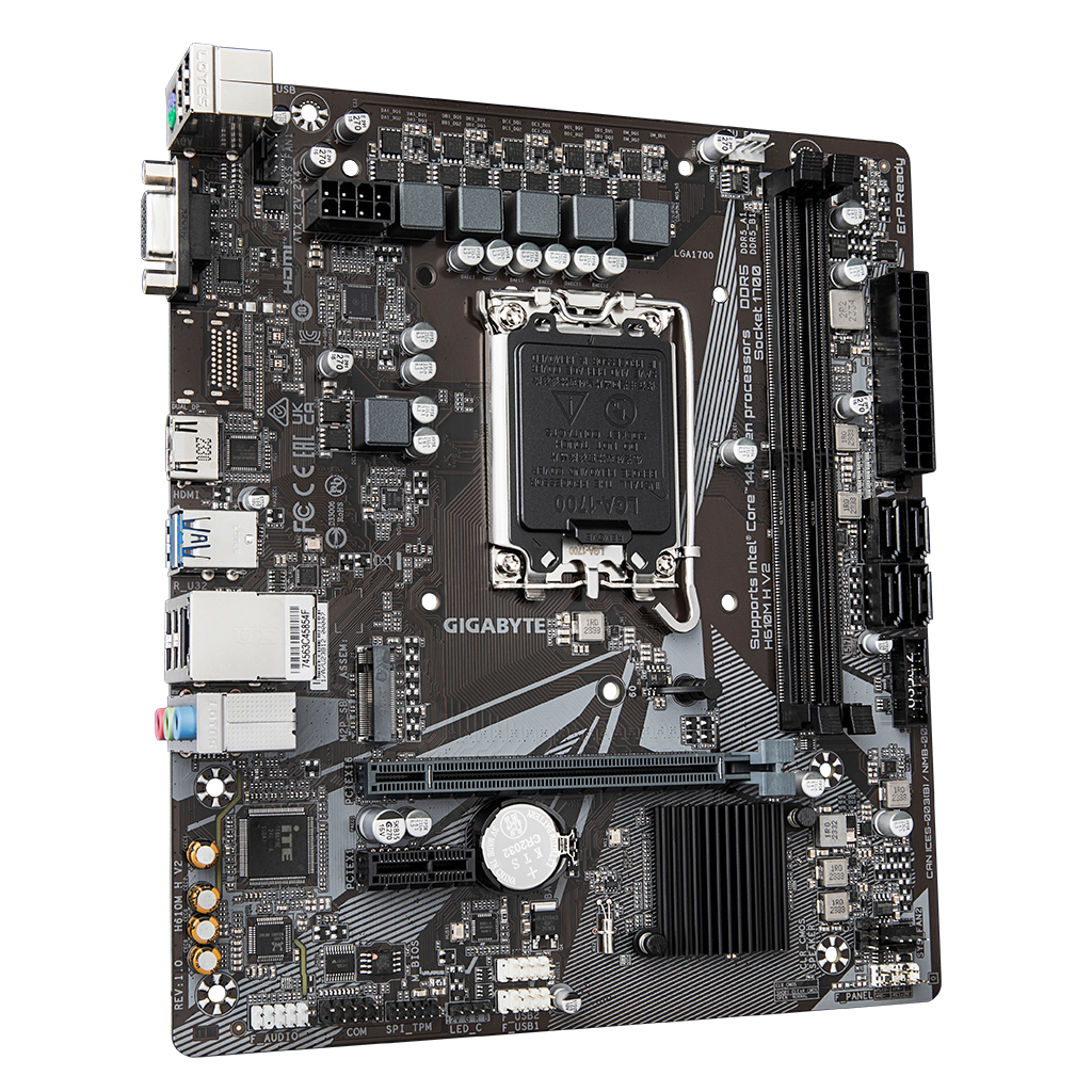 GIGABYTE H610M H V2, rev.1.0, 5600MHz, 2xDDR5,  M.2, D-SUB, HDMI, 12-13.Nesil, LGA1700 Soket, Anakart