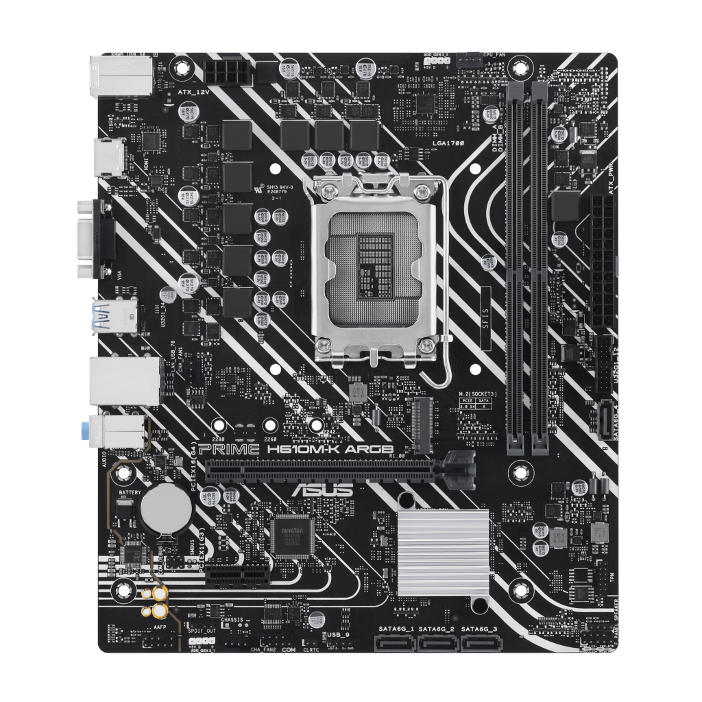 ASUS PRIME H610M-K ARGB, 2xDDR5, M.2,D-SUB, HDMI,12-13.Nesil, LGA1700 Soket, Anakart