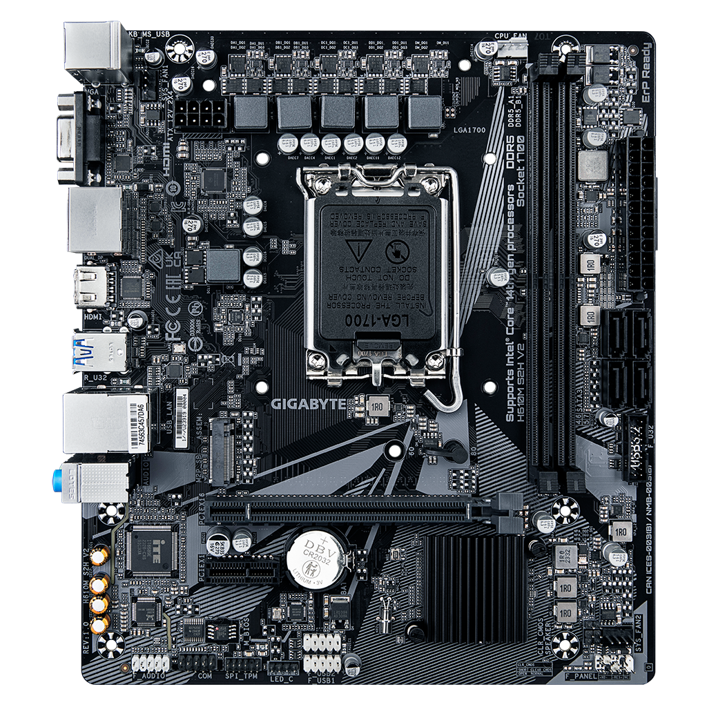 GIGABYTE H610M S2H V2, rev.1.0, 5600MHz, 2xDDR5, M.2, D-SUB, 2xDP, HDMI, 12-13-14.Nesil, LGA1700 Soket, Anakart