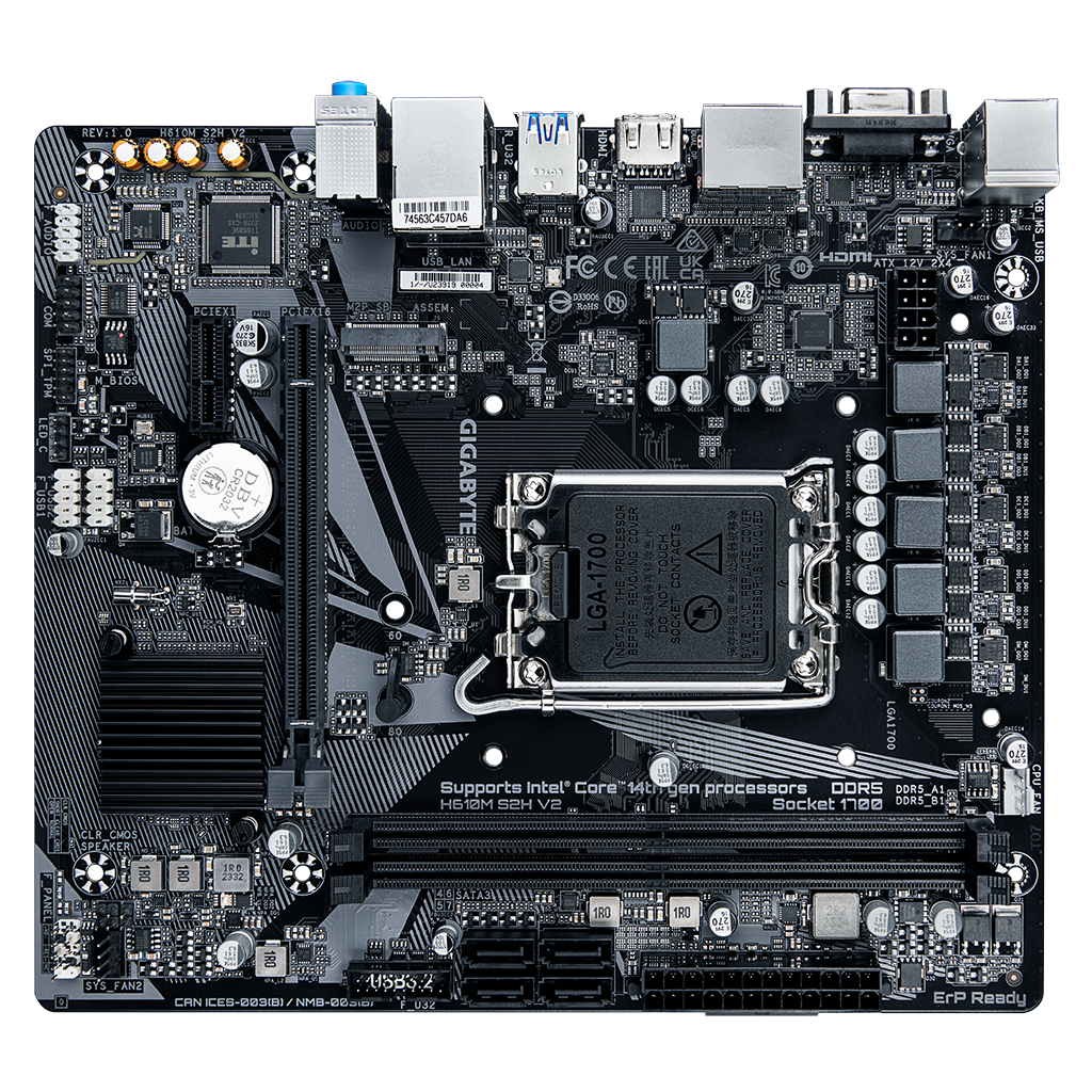 GIGABYTE H610M S2H V2, rev.1.0, 5600MHz, 2xDDR5, M.2, D-SUB, 2xDP, HDMI, 12-13-14.Nesil, LGA1700 Soket, Anakart