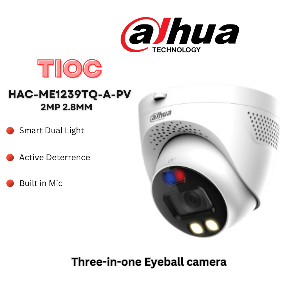 DAHUA HAC-ME1239TQ-A-PV 2Mpix 40 Mt Gece Gör, TiOC , 2,8mm Lens, Dahili Mikrofon, Dual Light, 4 IN 1, IP67,  Dome Kamera