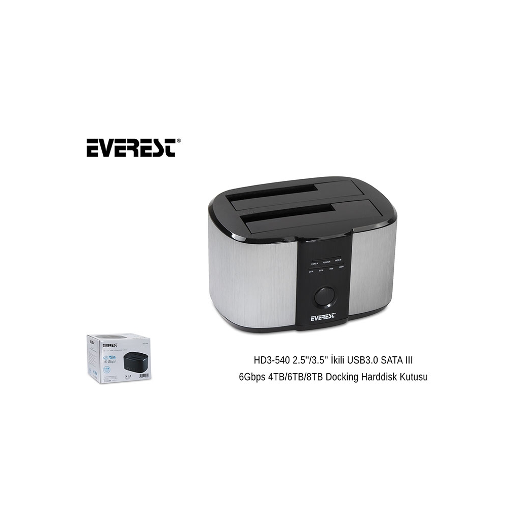 EVEREST HD3-540, 2.5&quot; ve 3.5&quot; Disk Uyumlu, USB 3.0, İki Disk Yuvalı, Dock Station