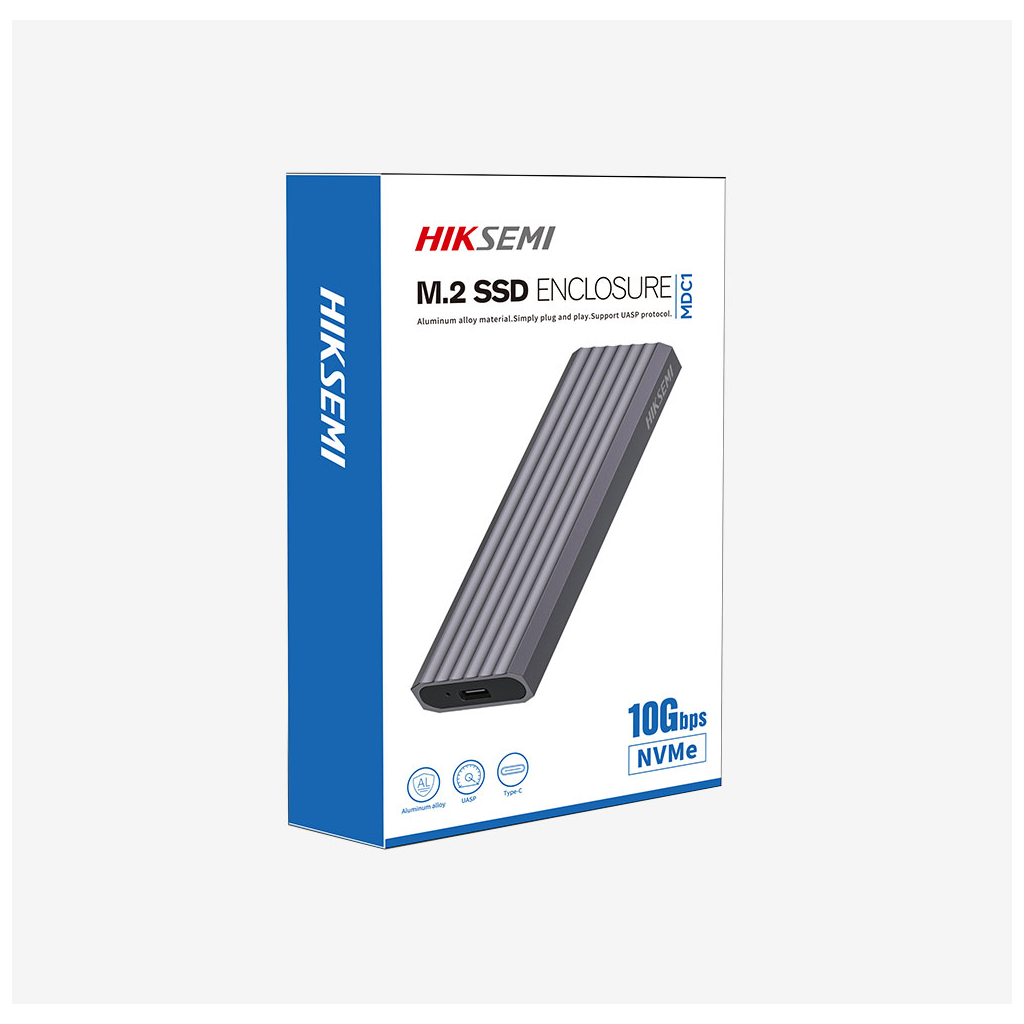 HIKSEMI HS-HUB-MDC1, USB3.2 ve TYPE-C, M.2 NVMe SSD Destekler, RTL9210, 10Gbps, Gümüş, Windows, Mac-OS, Linux, Android, Alüminyum Disk Kutusu