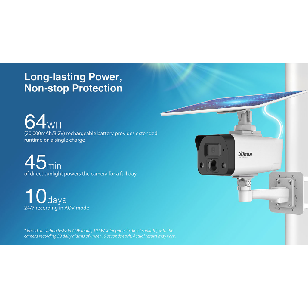 DAHUA IPC-HFW2441DG-4G-SP-B-MAX  4Mpix, 3,6mm   Lens, H265+, 30Mt Gece Görüşü, Dahili Mikrofon, IP67,  Solar(Güneş Enerjili) IP Kamera