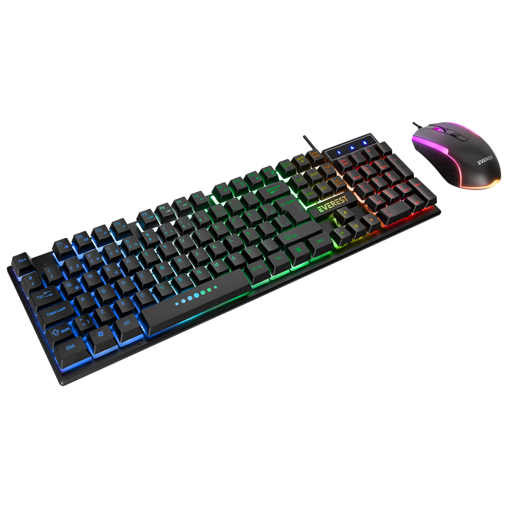 EVEREST KM-198, Luminax, Rainbow Işıklı, Türkçe Q, USB Kablolu, Gaming, Klavye Mouse Set
