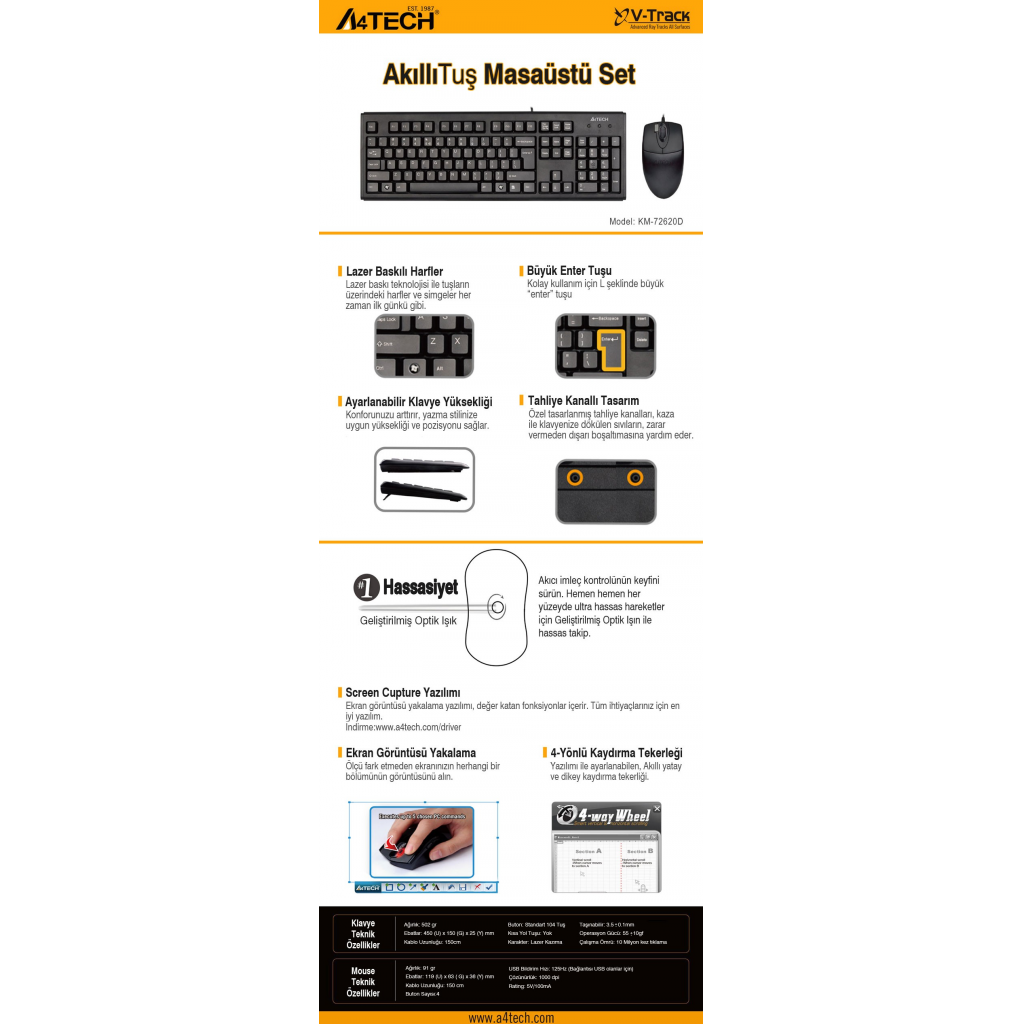 A4-Tech KM-72620D USB Standart Türkçe Q Klavye/Mouse Set