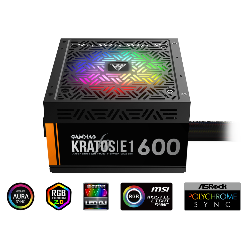 GAMDIAS KRATOS E1-600, 600W, RGB, GAMING, ATX, Power Supply (PSU)