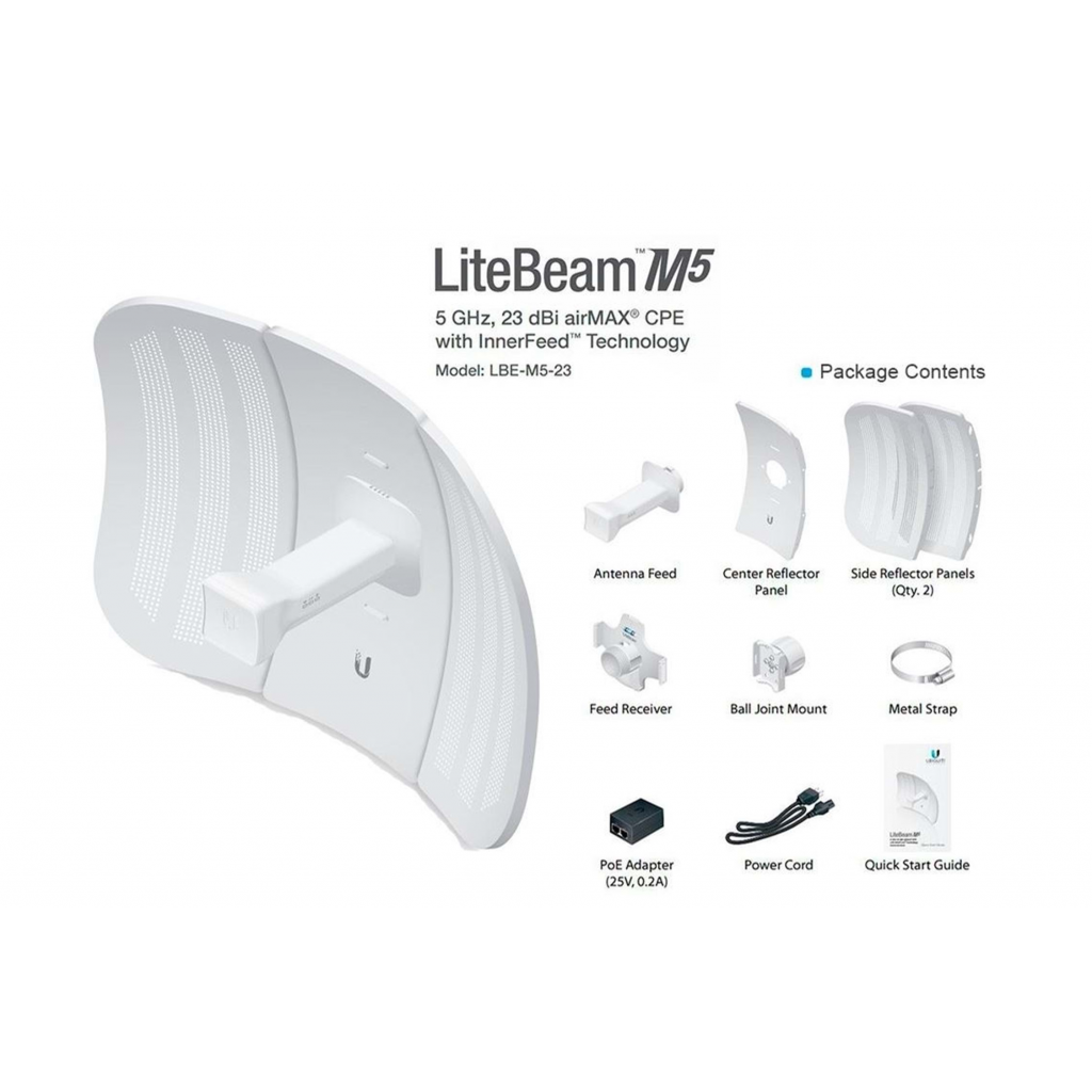 UBIQUITI LBE-M5-23,  LiteBeam, 5Ghz, 100Mbps, 23dBi Anten, 5Km Menzil CPE