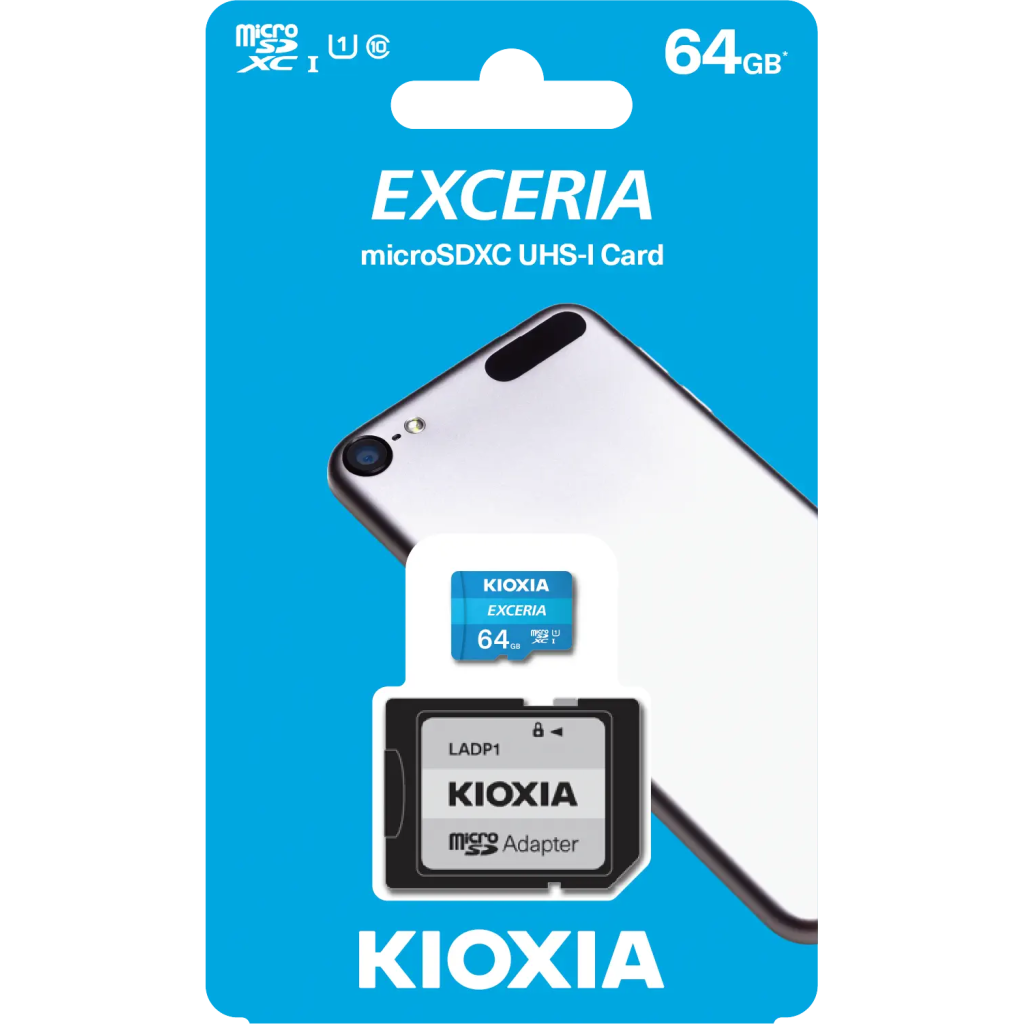 KIOXIA 64GB Exceria, LMEX1L064GG2, UHS-1, CL10, 100Mb/s, MicroSD Kart Bellek (SD Adaptörlü)