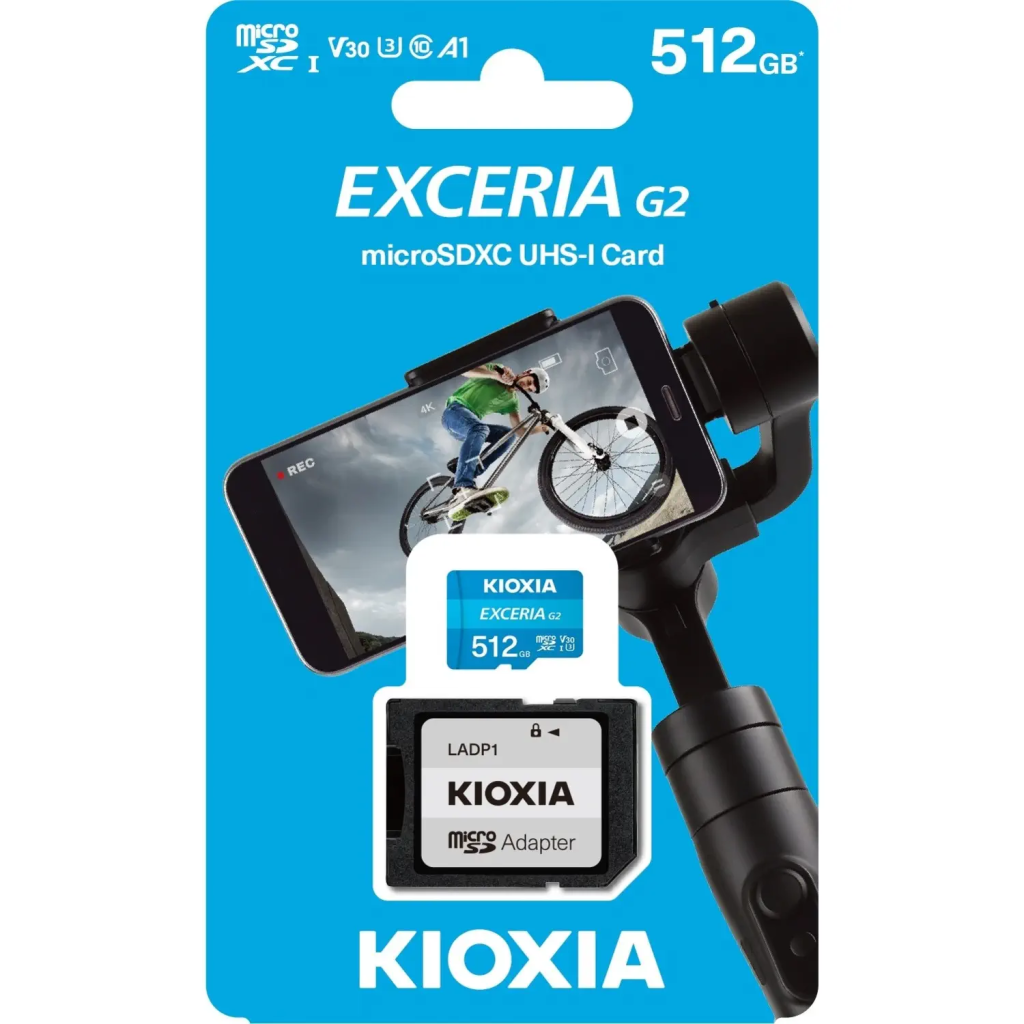 KIOXIA 512GB ExceriaG2, LMEXL512GG2 U1 V30 4K,  CL10, 100Mb/s, MicroSD Kart Bellek (SD Adaptörlü)