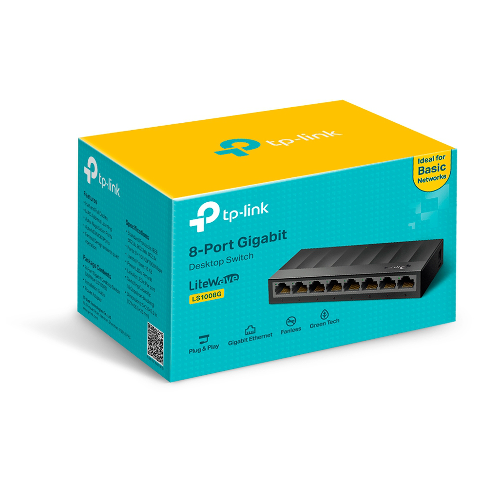 TP-LINK LS1008G, Green Tech, 8 Port GigaBit, Yönetilemez, Masaüstü Switch