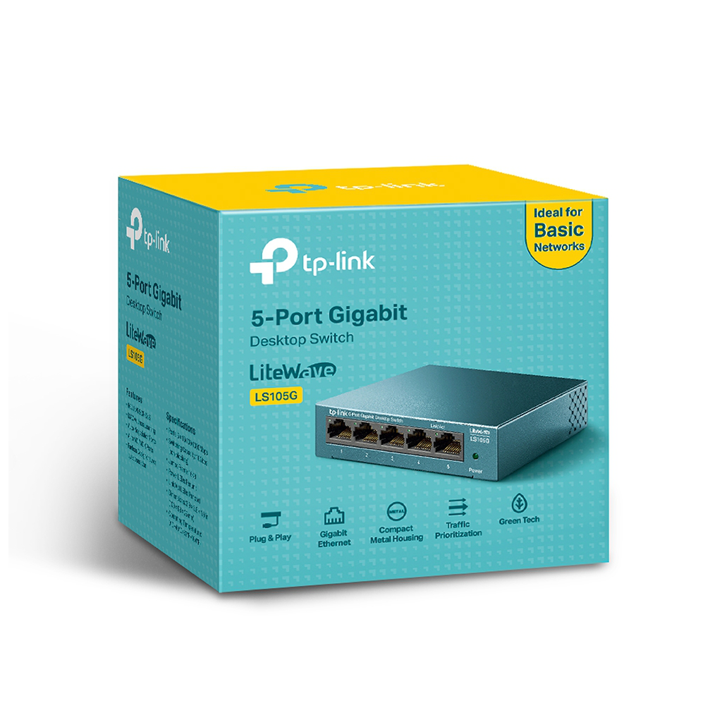 TP-LINK LS105G, Green Tech, 5 Port, GigaBit,  Metal Kasa, Yönetilemez, Masaüstü Switch