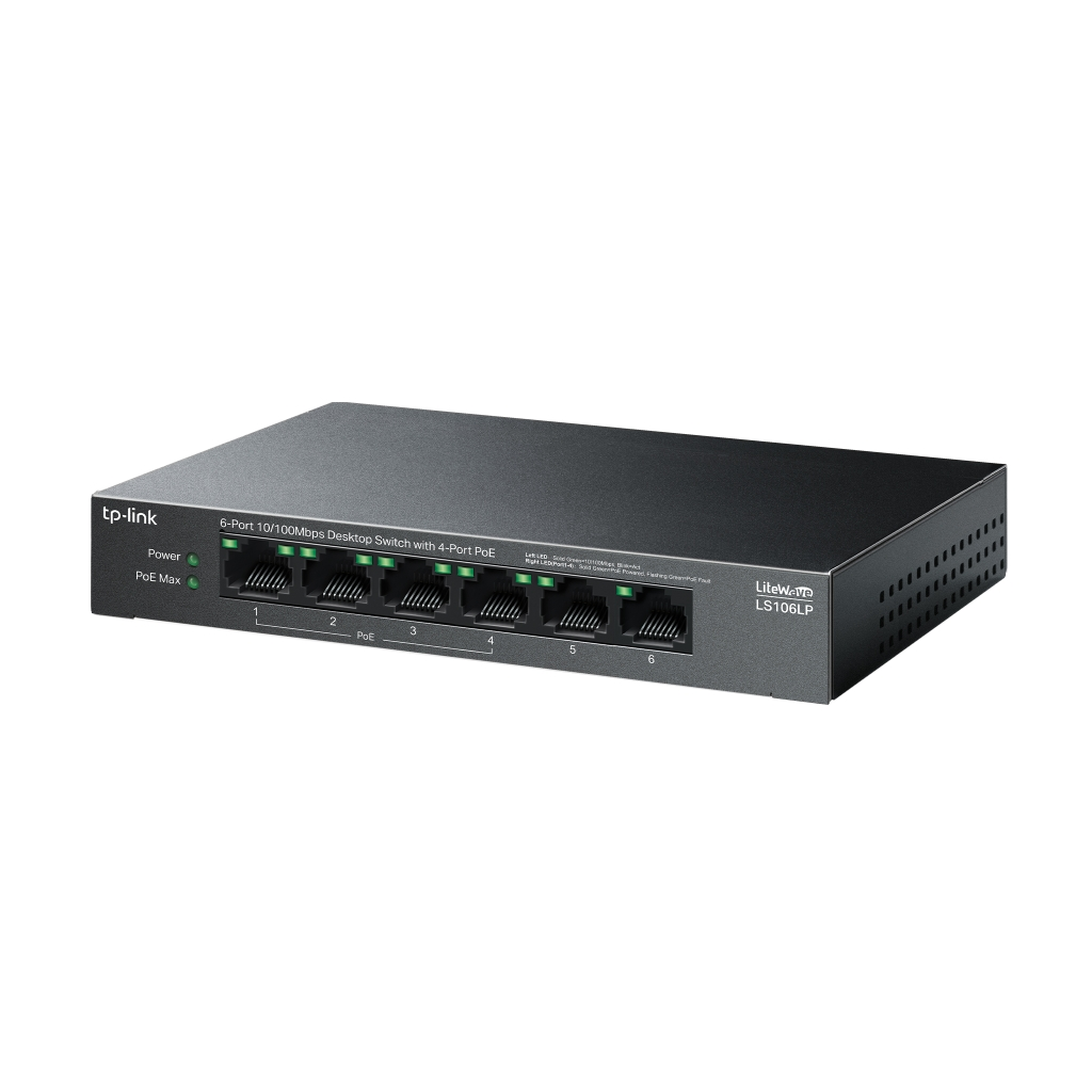 TP-LINK LS106LP, Green Tech, 6 Port, MegaBit, 4 Port POE, Metal Kasa, 41W, Yönetilemez, Masaüstü Switch