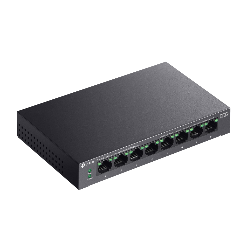 TP-LINK LS108GP, Green Tech, 8 Port GigaBit, 8 Port Poe, 62W, Yönetilemez, Metal Kasalı Switch