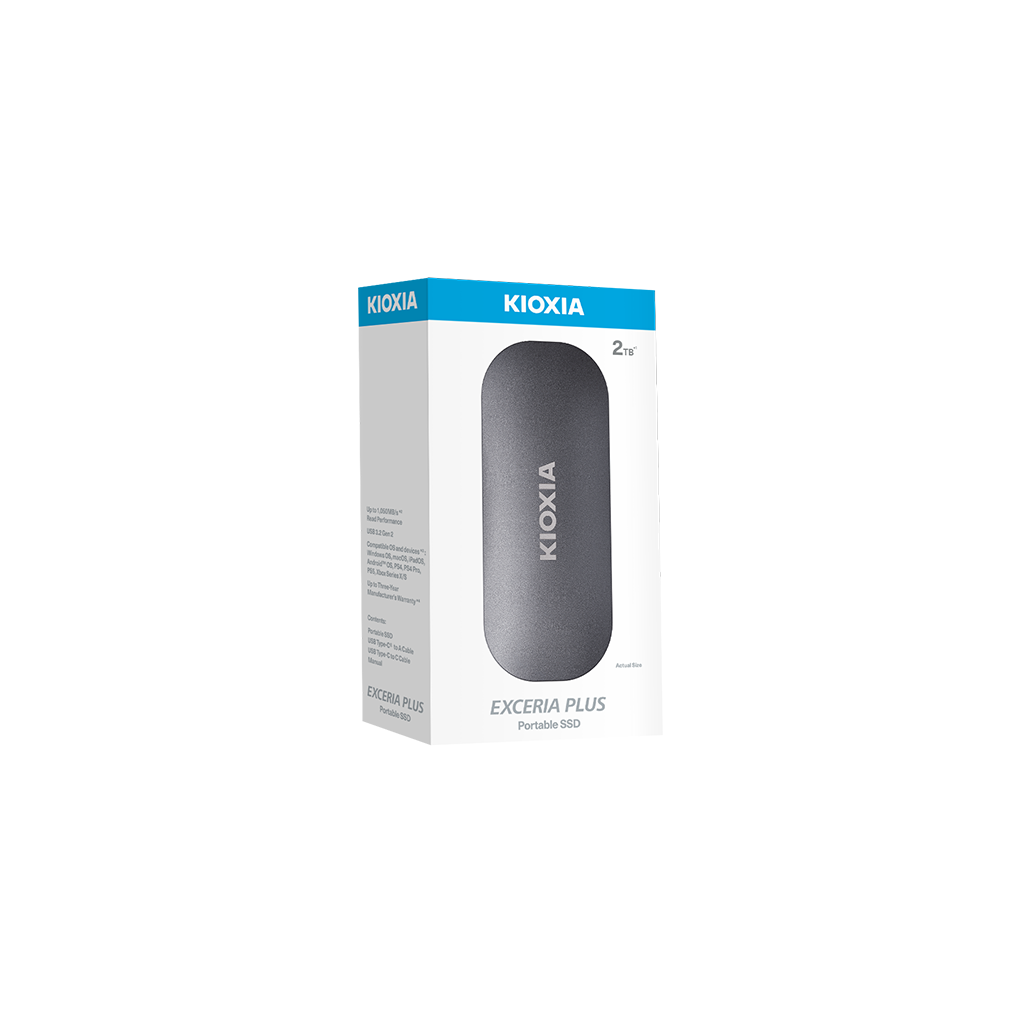 KIOXIA EXCERIA PLUS, LXD10S002TG8, 2TB, 1050/1000, Gen2, USB 3.2, Taşınabilir Harici SSD