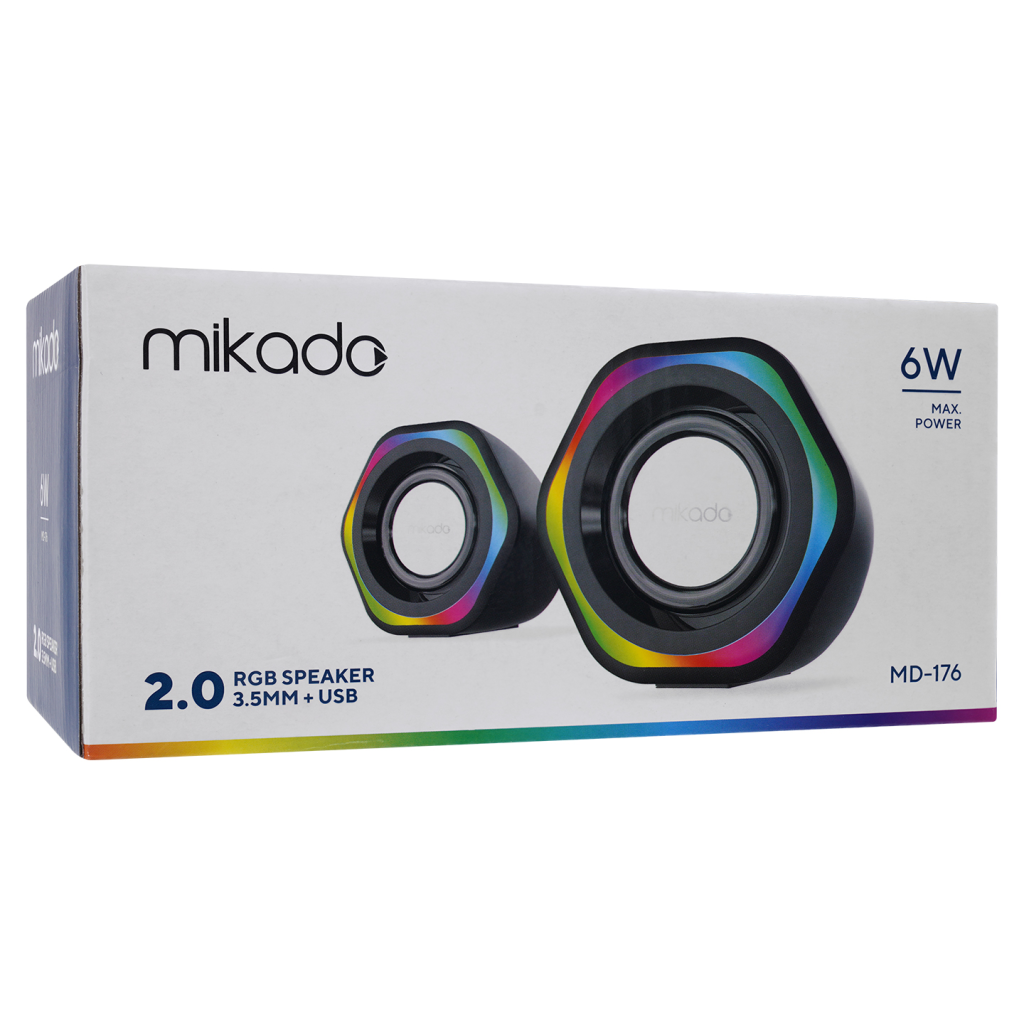 MIKADO MD-176, 6W, 1+1, Masaüstü, RGB Aydınlatma, USB, Siyah Kasa, Speaker