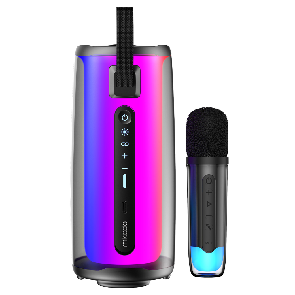 MIKADO MD-17BT, CAPELLA, 10W, Taşınabilir, USB/AUX/BT/TF, RGB Işıklı, Transparan, 1800mAh, Mikrofon, Karaoke, Bluetooth Speaker,