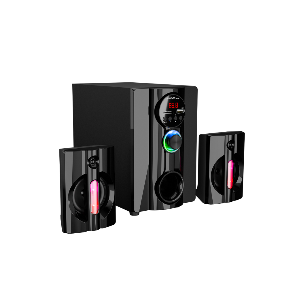 MIKADO MD-95BT, 20W, 2+1, Masaüstü, FM/BT/SD/USB, RGB Aydınlatma, Siyah Kasa, Speaker