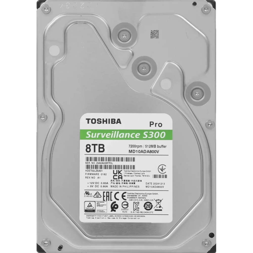 TOSHIBA S300 PRO, MD10ADA800V, 3.5", 8TB, 512Mb 7200 Rpm, 7/24 Güvenlik HDD (Türkiye Distribütörü Garantili)