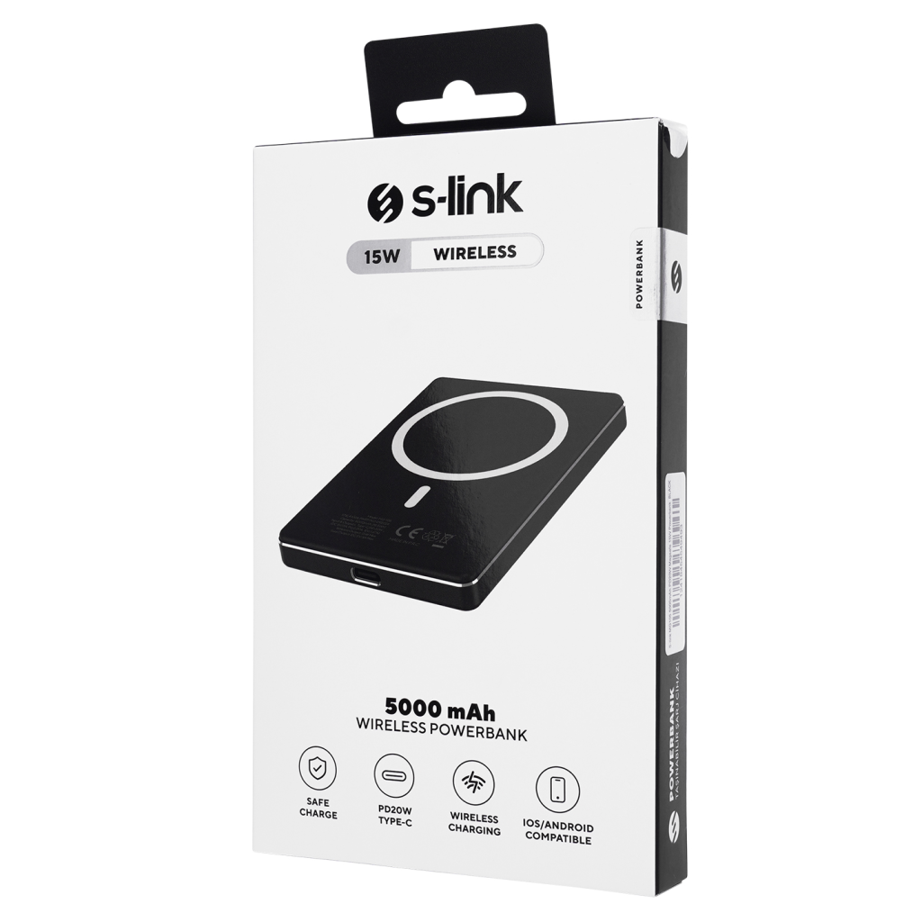 S-LINK MG105, Magsafe, Gri, 5.000mAh, 2xType-C, 4 LED Göstergeli, PowerBank