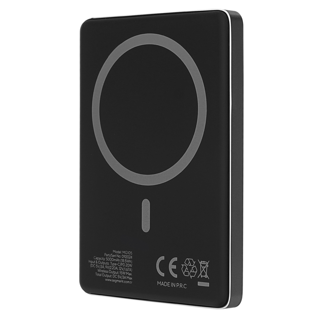S-LINK MG105, Magsafe, Siyah, 5.000mAh, 2xType-C, 4 LED Göstergeli, PowerBank