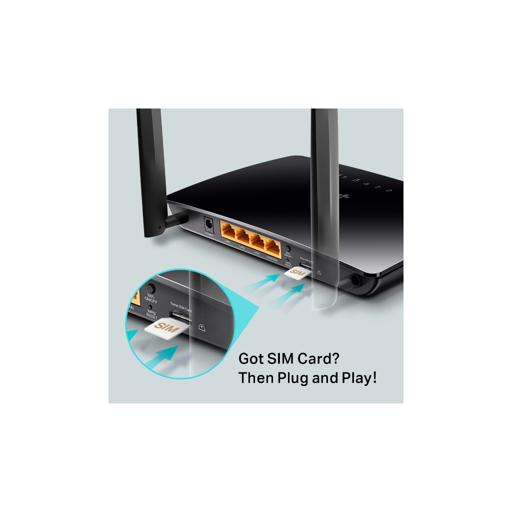 TP-LINK TL-MR150, 4Port, 300Mbps, 2,4Ghz WiFi, Masaüstü, LTE Micro Sim Kart Takılabilir 3G-4G Destekli Router