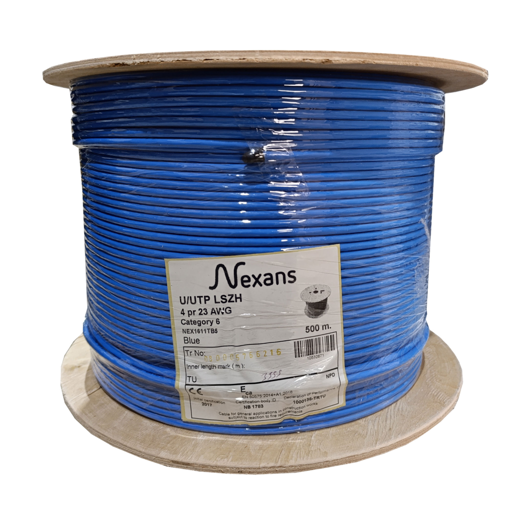 NEXANS NEX1611TB5, MAVİ, CAT6, 500M, 23AWG (0,58mm), UTP, %100 Bakır, LSZH Halogen Free, Makara, Kablo