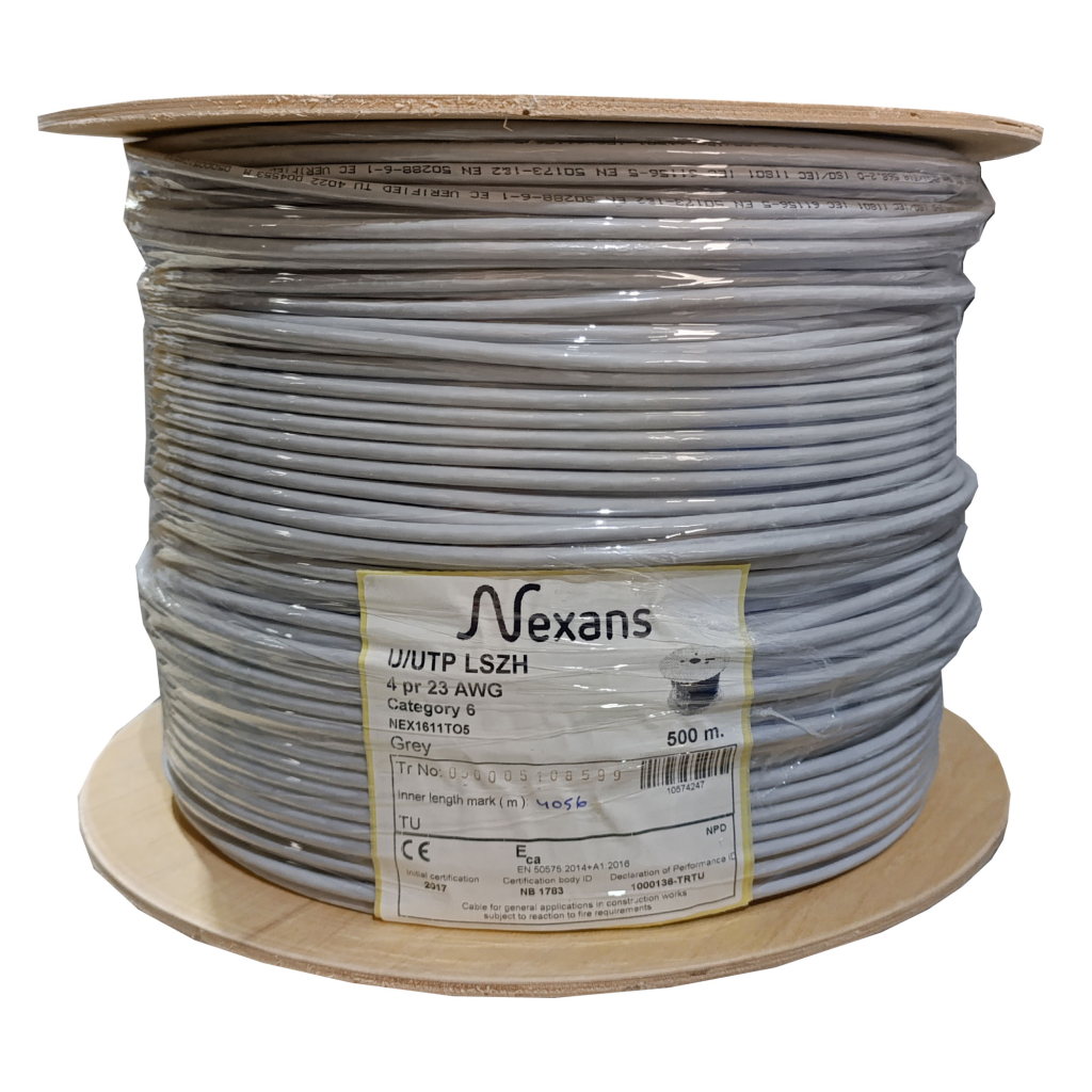 NEXANS NEX1611TO5, GRİ, CAT6, 500M, 23AWG (0,58mm), UTP, %100 Bakır, LSZH Halogen Free, Makara, Kablo