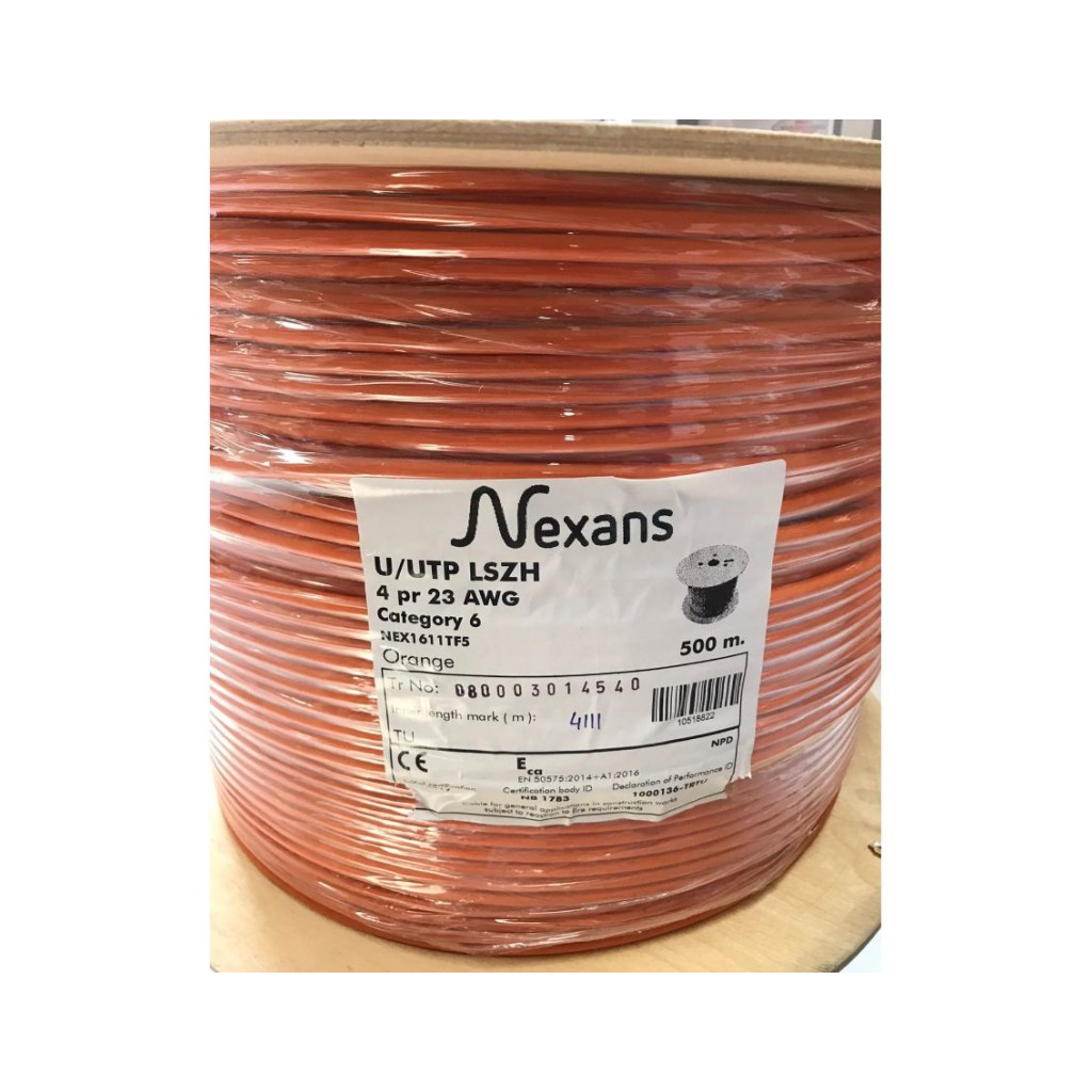 NEXANS CAT6, 500M, 23AWG (0,58mm), UTP, %100 Bakır, LSZH Halogen Free, Makara, Kablo (Turuncu)