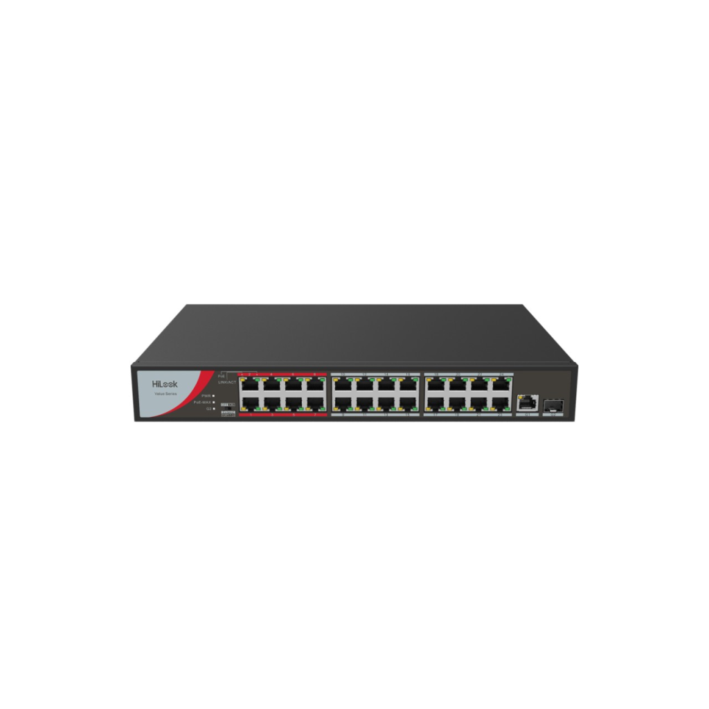 HILOOK NS-0326P-230(B), 26Port, Megabit, 24 Port PoE, 230W, +1 Port GigaBit, +1 Port GigaBit SFP, Long Range 250Metre, Yönetilemez, Masaüstü Switch