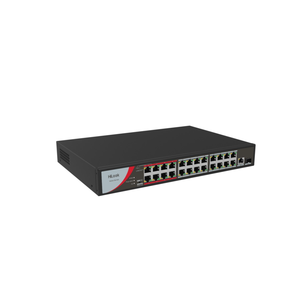 HILOOK NS-0326P-230(B), 26Port, Megabit, 24 Port PoE, 230W, +1 Port GigaBit, +1 Port GigaBit SFP, Long Range 250Metre, Yönetilemez, Masaüstü Switch